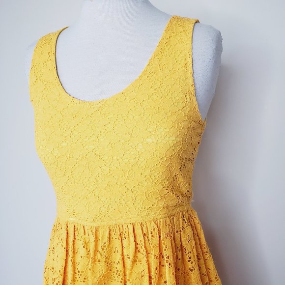 AUDREY 3+1 Mustard Yellow Lace Skater Boho Dress - Picture 3 of 9